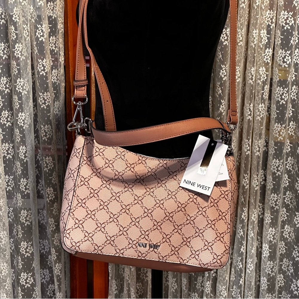 Nine West Callandra Mini Dome Pink and Brown crossbody with Geometric Pattern